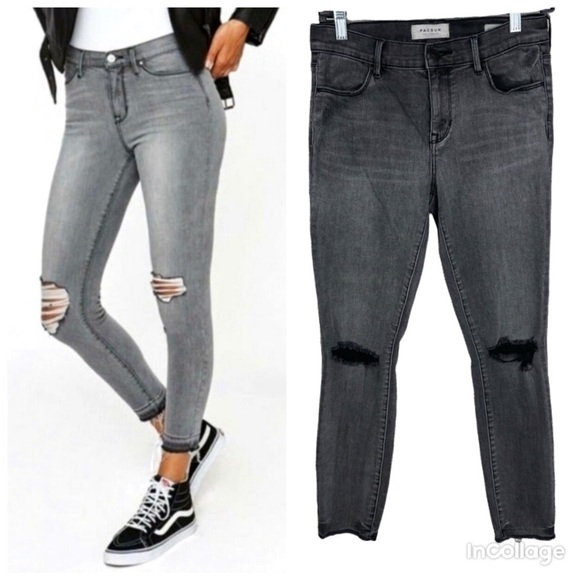 Pacsun Superstretch Ankle Jegging Dark Raw Hem Gray Semi Distressed size 27 - Picture 1 of 13